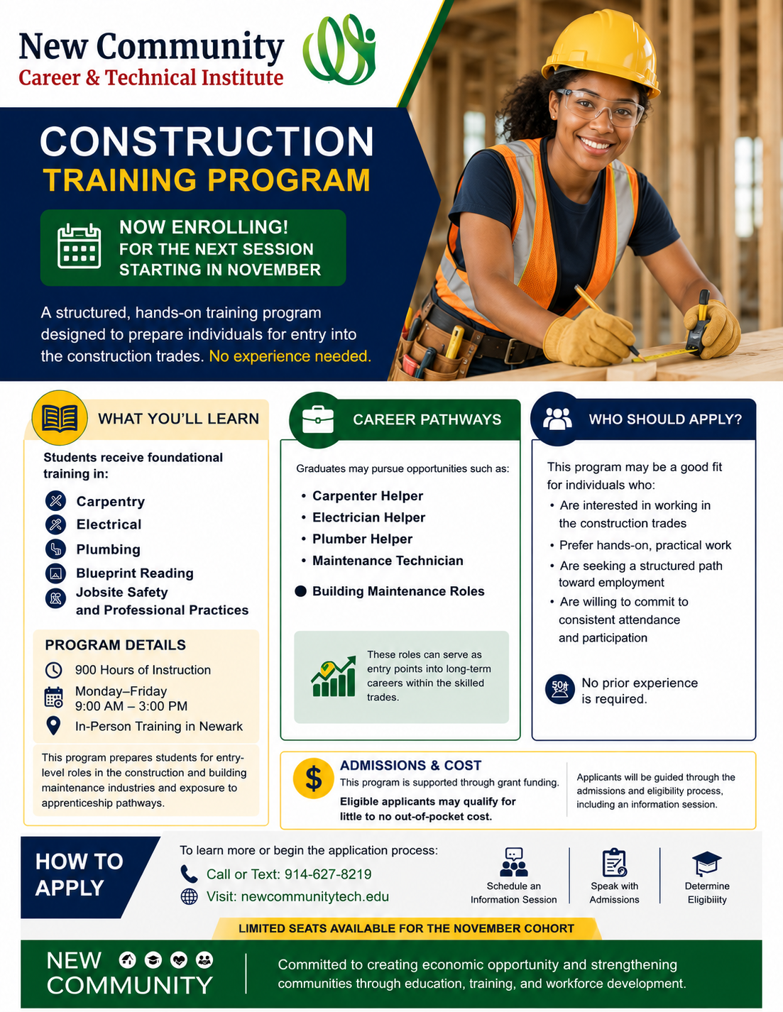 Now Enrolling for NCCTI’s Building Trades Program in November